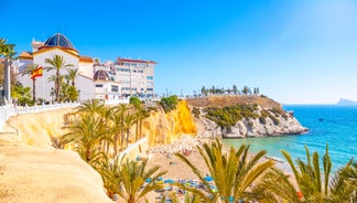 Photo of aerial view of Benidorm and Levante beach in Alicante Mediterranean of Spain.