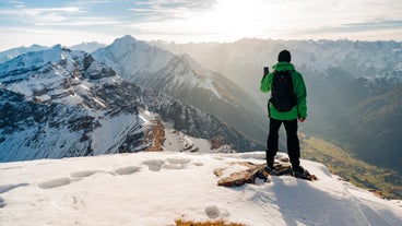 photo of Alpine aerial summer view with the famous Nordkette mountains seen from Serle's cable car station, Mieders, Stubaital valley, Innsbruck, Austria.