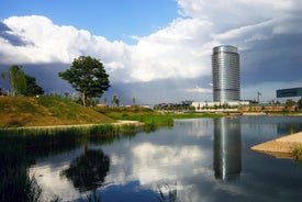 Photo of aerial view of beautiful landscape of Zaragoza, Spain.