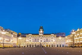 Photo of Trieste lighthouse Phare de la Victoire and cityscape panoramic aerial view, Friuli Venezia Giulia region of Italy.