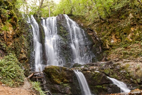 Photo of landscape of Koleshino waterfalls cascade in Belasica Mountain, Novo Selo, Republic of North Macedonia.