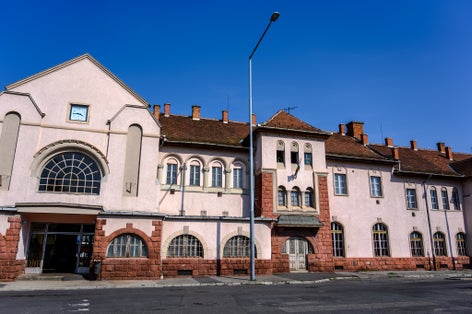 Train and bus station of Zalaegerszeg, Hungary on a sunny day.