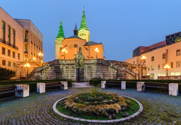 photo of view of Trinity Cathedral in Zilina, Slovakia in the evening.