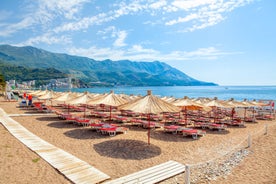 Photo of panoramic aerial view of old town of Budva, Montenegro.