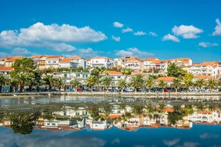 Photo of aerial view of Stobrec popular touristic destination on Adriatic sea, suburb of city of Split, Croatia.