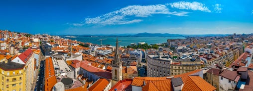 Photo of Santander city beach aerial panoramic view.