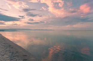 Photo of Ouranoupolis tower in Chalkidiki, Greece on a summer day.