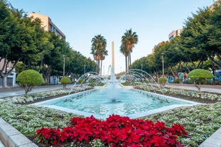 Photo of Murcia city centre and Segura river aerial panoramic view. Murcia is a city in south eastern Spain.