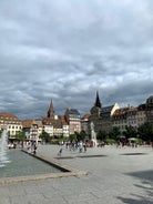 Photo of traditional half-timbered houses on picturesque canals in La Petite France in the medieval fairytale town of Strasbourg, France.