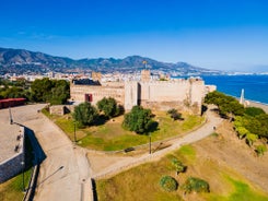 Photo of aerial panoramic view of Fuengirola city beach and marina, Fuengirola is a city on the Costa del Sol in the province of Malaga in the Andalusia, Spain.