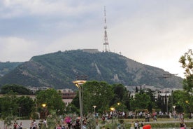 트빌리시 (Tbilisi)의 Mtatsminda 공원에있는 Funicular 식당 단지에서의 저녁 식사