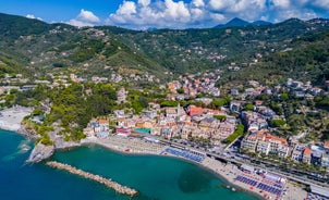 Photo of panoramic aerial view of town Rapallo in Liguria, Italy.