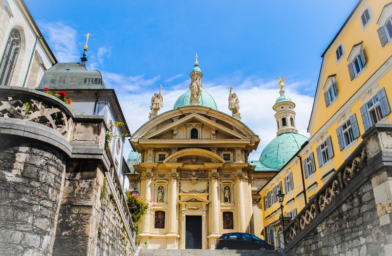 Photo of Mausoleum of Franz Ferdinand II on sunny day with blue sky in Graz, Austria.