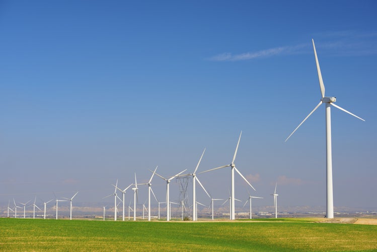 Windmills for electric power production, Pozuelo de Aragon, Zaragoza, Aragon, Spain