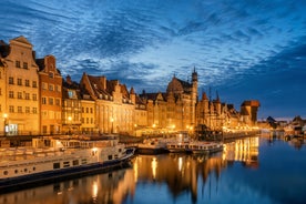 Photo of aerial view of Torun old town with Vistula river, Poland.