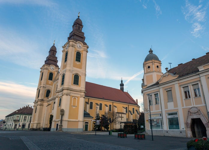 photo of view of Saint Bartholomew Church in Gyongyos, Hungary on a winter day.