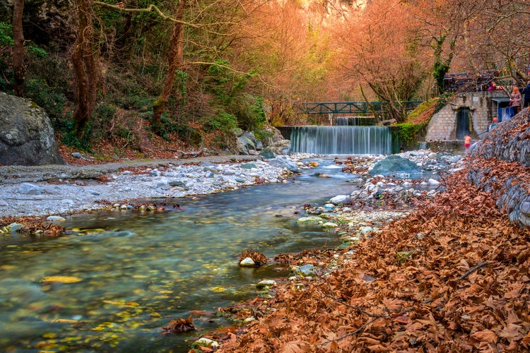 photo of view of Loutra Pozar Thermal Baths and hot springs in nature in Loutraki near Edessa, Macedonia, Greece.