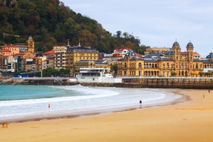 Photo of panoramic aerial view of San Sebastian (Donostia) on a beautiful summer day, Spain.