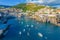 Aerial drone view of Camara de Lobos village, Madeira.