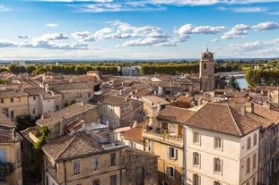 Photo of aerial view of Saintes-Maries-de-la-Mer, the capital of the Camargue in the south of France.