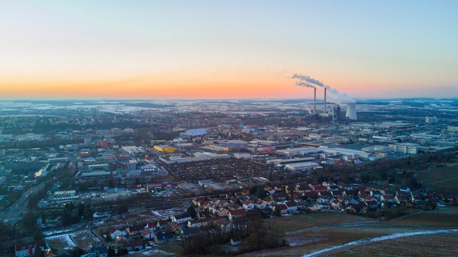 Aerial view over the industrial city neckarsulm near heilbronn Germany