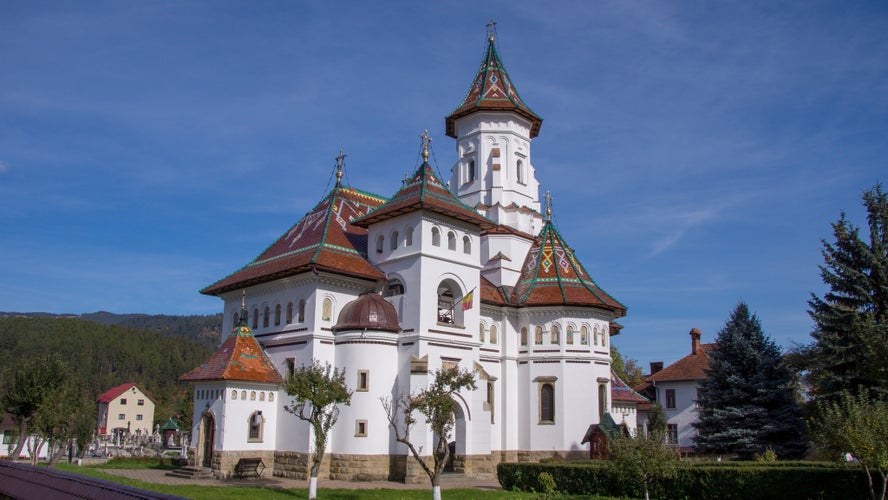 photo of view of Cathedral of the Assumption(Catedrala Adormirii Maicii Domnului) from Câmpulung Moldovenesc , Bucovina , Romania