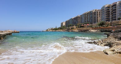 Photo of beautiful aerial view of the Spinola Bay, St. Julians and Sliema town on Malta.