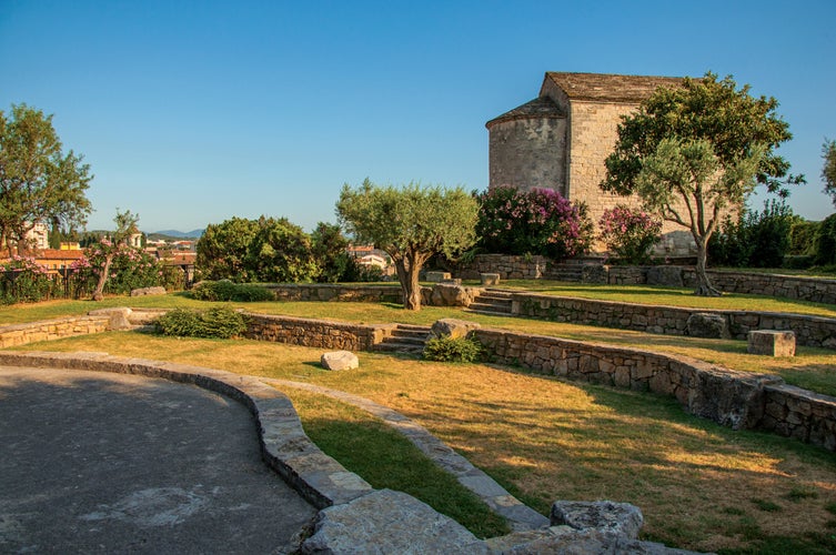 photo of view of View of the tower clock garden on top of the hill in the light of sunset, over the lively and gracious town of Draguignan. Located in the Var department, Provence region, southeastern France.