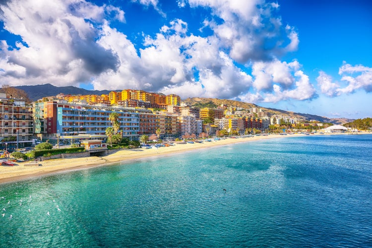 Cityscape of Messina and the Mediterranean Sea, at Sicily island, Italy