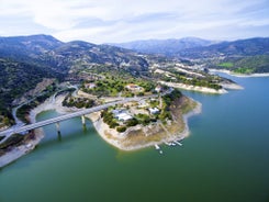 Photo of aerial view of the Earthfill dam (aka Embankment Dam) in Yermasoyia ,Limassol, Cyprus. 