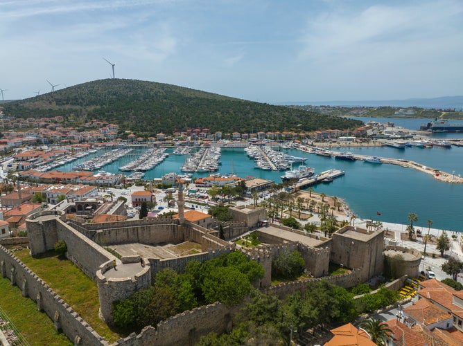 photo of Cesme Castle and Cesme Marina Drone Photo, Cesme Izmir Turkey.