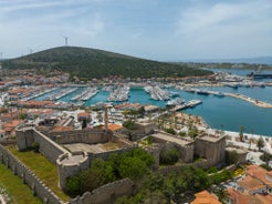 Photo of aerial view of Cruise Ship in the Cesme Marina, Turkey.