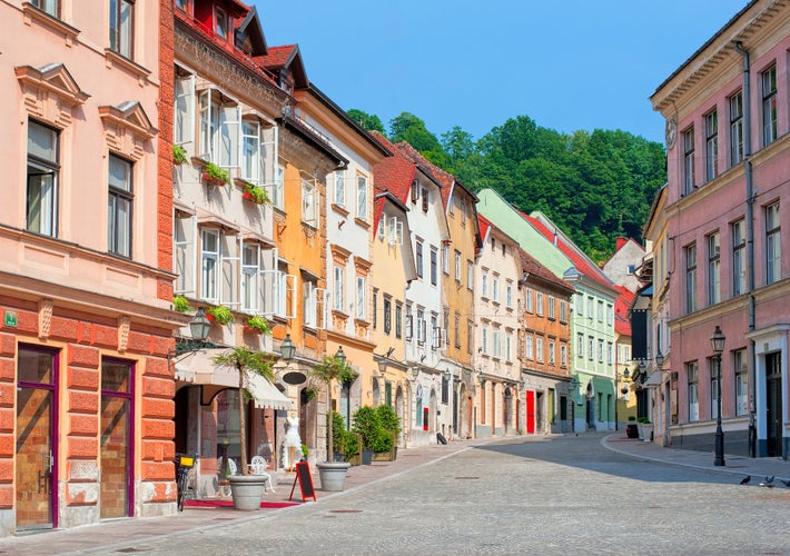 Photo of street in the old city center of Ljubljana, Slovenia.