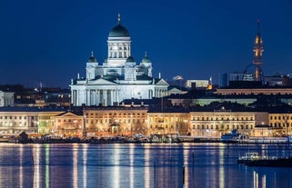 Helsinki cityscape with Helsinki Cathedral and port, Finland