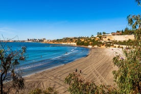 photo of aerial panoramic drone point of view Cabo Roig coastline with blue Mediterranean Seascape view, residential buildings near sandy beach at sunny summer day. Province of Alicante, Costa Blanca. Spain.