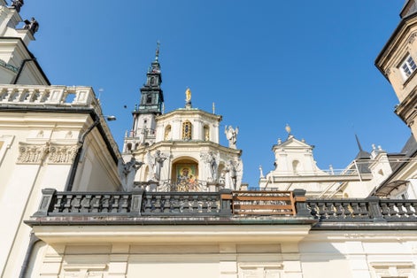 Photo of Jasna Góra fortified monastery and church on the hill. Famous historic place and Polish Catholic pilgrimage site with Black Madonna miraculous icon, Czestochowa, Poland.