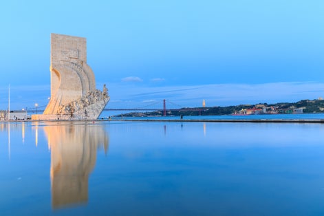 Photo of aerial view of Padrao dos Descobrimentos (Monument to the Discoveries), Lisbon, Portugal.