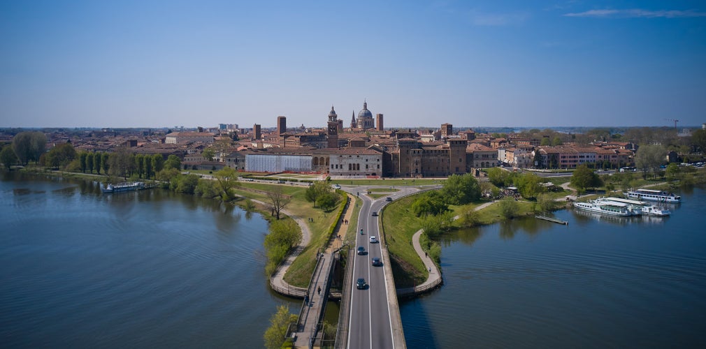 photo of view of Aerial panoramic view at the City of Mantova (Mantua) with Lake (Lago di Mezzo) - Italy..