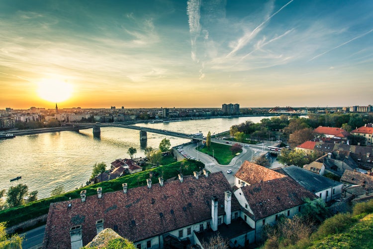 Photo of scenic aerial view of Novi Sad, Serbia.