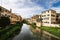 The River Bacchiglione in the Padua city view from the Ponte Molino (mill bridge). Veneto, Italy, Europe.