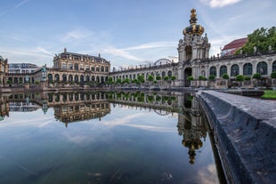 Photo of scenic summer view of the Old Town architecture with Elbe river embankment in Dresden, Saxony, Germany.