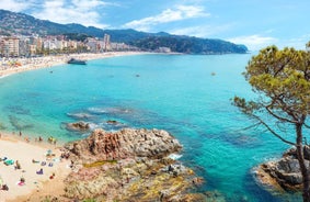 Photo of panoramic aerial view of beautiful Blanes in Costa Brava on a beautiful summer day, Spain.