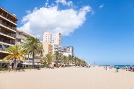 Photo of aerial view of coast at Calafell cityscape with modern apartment buildings, Spain.