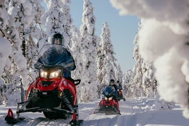 Safari en motoneige dans la forêt du cercle arctique