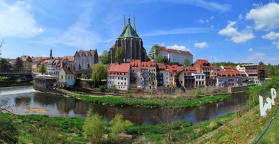 Photo of aerial view of the new town hall and the Johannapark at Leipzig, Germany.