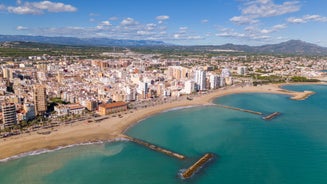 Photo of aerial view of the city Benicarlo on a sunny summer day, Spain.