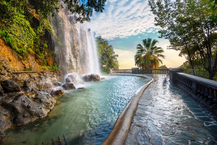 Photo of scenic view of waterfall of Castle Hill in Nice, Cote d'Azur, France.