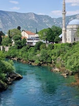 Photo of historical Jajce town in Bosnia and Herzegovina, famous for the spectacular Pliva waterfall.