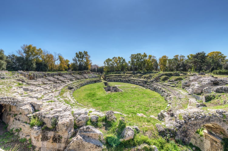 Roman amphitheater of Syracuse Sicily, inside the Neapolis archaeological park