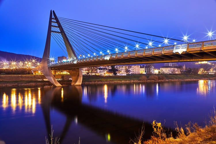 Evening road bridge in Ústí nad Labem on the Elbe River